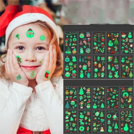 20 Sheets Christmas Luminous Temporary Tattoos Stickers for Kids, Glow in the Dark Waterproof Body Tattoos Stickers for Xmas Holiday Party Decorations