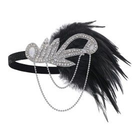 BABEYOND 1920s Flapper Headband Roaring 20s Great Gatsby Feather Headpiece Black