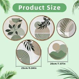 KUAOOAUK Pack of 5 Boho Wall Art Decor, Natural Floral Botanical Wooden Home Decor, Aesthetic Minimalist Wall Hanging Decor for Bedroom, Bathroom, Living Room, Farmhouse (Round)