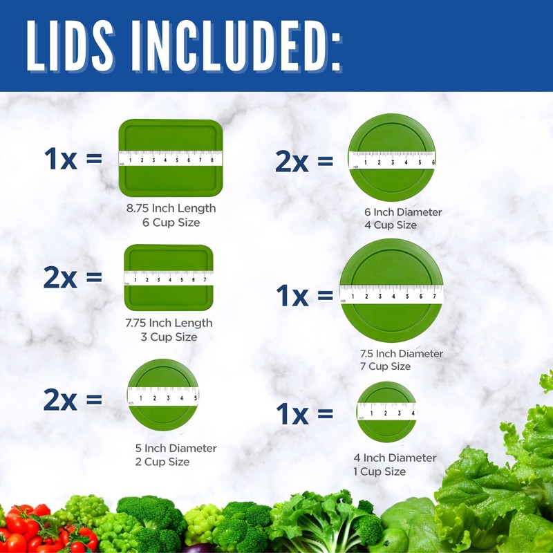 Replacement Lids for Pyrex Containers (1) 1-Cup (2) 2-Cup (2)