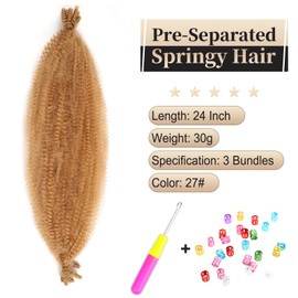Alaleibaby 24 inch Pre-Separated Springy Afro Twist Hair 3 Packs spring twist hair for marley twist braiding hair Pre-fluffed Afro Kinky curly Marley braiding Hair Extensions