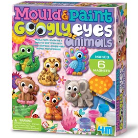 4M Mould & Paint Googly Eyes Animals, Arts and Crafts Kit to Create and Paint 6 Fridge Magnets or Badges, for Boys and Girls Ages 5-12 Years