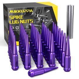 MIKKUPPA M14x1.5 Wheel Spike Lug Nuts, 32 PCS Purple Spiked Lug Nuts 14mmx1.5 Solid 4.4" Tall Acorn Lug Nut with 1 Socket Key Replacement for Chevy Silverado 1500 2500 3500, F150 F250 F350