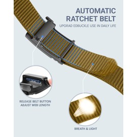 FAIRWIN Men's Ratchet Belt - Tan Tactical Nylon Web Belt with Automatic Buckle, Adjustable for Golf, Jeans, Pants, Work
