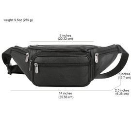 ZZNICK Genuine Leather Fanny Pack, Belt Bag, Multifunction Hip Bum Bag Organizer, Travel Wasit Bag with Multiple Pockets (Black) Black-861