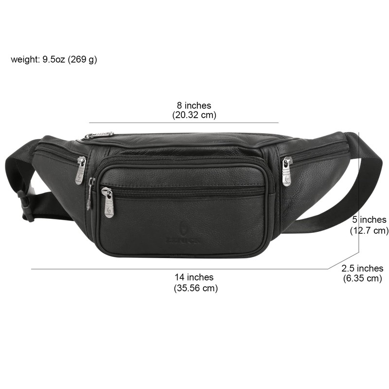 ZZNICK Genuine Leather Fanny Pack, Belt Bag, Multifunction Hip Bum