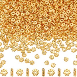 SOFPLATE 1 Box 1000Pcs 4.5mm Daisy Spacer Metal Beads Gold Flower Alloy Bead Bulk Tibetan Flat Round Mini Small Snowflake Spacer Charms for Bracelets DIY Christmas Necklace jewellery Making Supplies