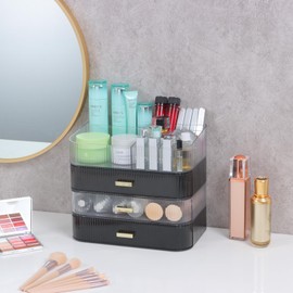 OSteed Clear Makeup Organizer Countertop Tray & Drawer for Vanity, Bathroom Counter and Storage Drawer, Skincare Drawer Organizer for Desks, Stackable Cosmetic Storage Box for Dresser & Toiletry