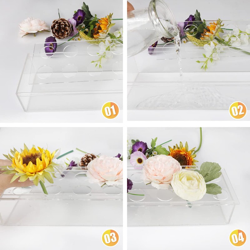 Flower Vase Acrylic Rectangular Floral Centerpiece for Dining Table, Long