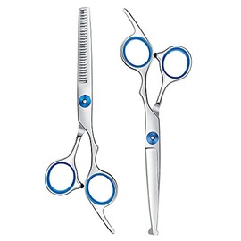 Maxshop Professional 2 Pack Dog Grooming Scissors with Safety Round Tips,Heavy Duty Titanium Stainless Steel Up-Curved Pet Grooming Scissors Thinning Cutting Shears for Dogs and Cats (Set of 2)