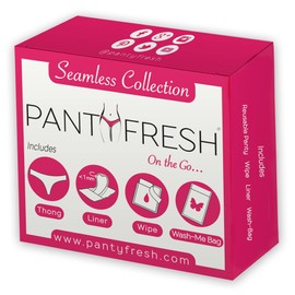 to-Go Panty Kit Includes 4 Items Seamless Thong Underwear Fresh Wipe Pantyliner & Washbag Travel First Period Kit Feminine Hygiene Incontenance Emergency