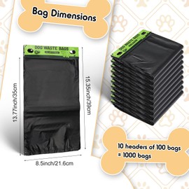 Ireer 1000 Pcs Header Bag Bulk Dog Pet Waste Bags Bulk Poop LeakProof Dog Bags Easy Single Pull Bags for Poop Dog Waste Station Fit Hang Hole Dispenser Pet Waste Bag for Home Outdoor (Black)