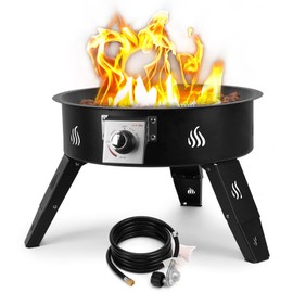 ONLYFIRE OUTDOOR LIVING Propane Fire Pit 19" with Gas Hose, Height Adjustable Gas Firepit with Lava Rocks -Portable Smokeless Fireplace for Outside Camping Bonfire Patio Backyard RV Tailgating, FP000