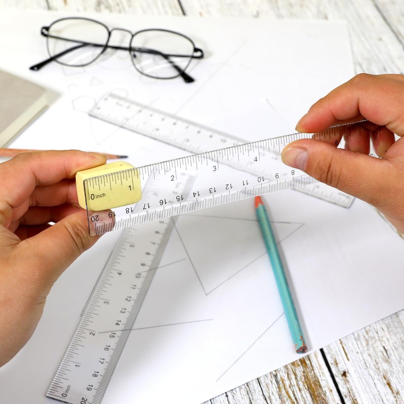 3 Pack 8 Inch Ruler Set Plastic Straight Ruler Transparent