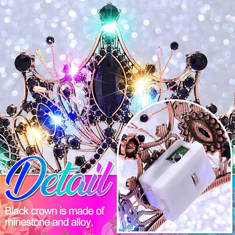 Kilshye Light Up Black Rhinestone Crown LED Gothic Tiara Headband