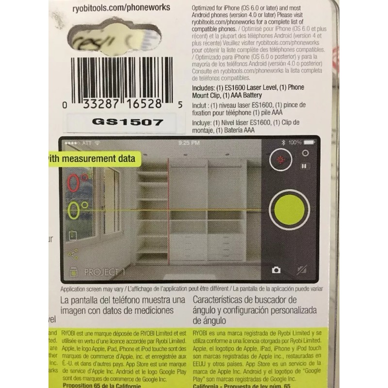 Ryobi New Ryobi Phone Works Laser Level Model # ES1600