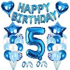 Birthday Decoration 5 Years, 31 Pieces Birthday Party Set, Balloons Children's Birthday Decoration, Blue Birthday Decoration Children's Set