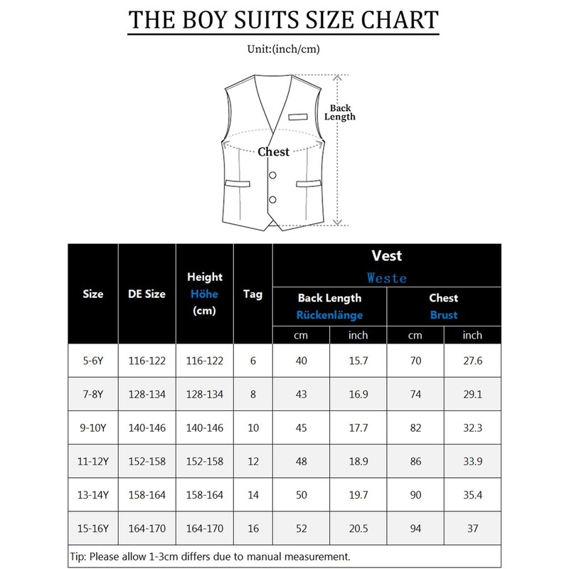 mintgreen Boys' Classic Vest, Children's V-Neck Wedding Regular Fit Suit