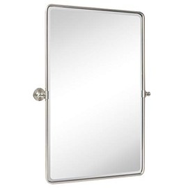 TEHOME 27 x 35'' Farmhouse Brush Nickel Metal Framed Pivot Rectangle Bathroom Mirror Tilting Beveled Vanity Mirrors for Wall
