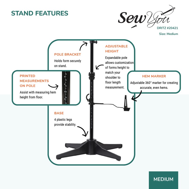 Dritz Sew You Adjustable Dress Form M/L, Sizes US 12–18,