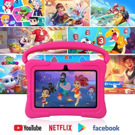 VASOUN Kids Tablet 7 inch, Tablet for Kids 3-7 Android 13, Tablets for Toddler with 4GB(2+2) RAM 32GB ROM, Parental Control, GMS Certified WiFi Dual Camera with Eye Protection(Pink)