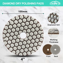 Diamond Dry Polishing Pad LEKOMESH - 8pcs 4 Inch(100MM) #3000 Dry Polishing Wheel Set for Granite Marble Artificial Stone Quartz,Polishing Pad for Grinder or Polisher
