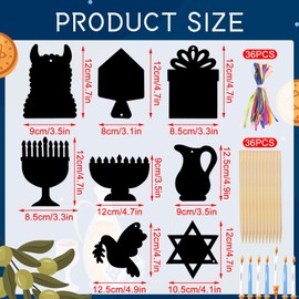 JULMELON Hanukkah Scratch Art, 36 PCS Hanukkah Craft Kits for Kids Rainbow Magic Scratch Art Chanukah Hanging Ornaments Scratch Paper for Hanukkah Decorations Kids Party Games Toys Gifts