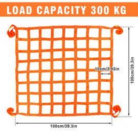 bechoanigel Load Securing Net 1 x 1 m - 300 kg Load Capacity, Barrier Net Mesh Size 10 cm - Hanging Cargo Net for Load Jacks, Vertical Lifting, Robust Lifting Net for High Loads