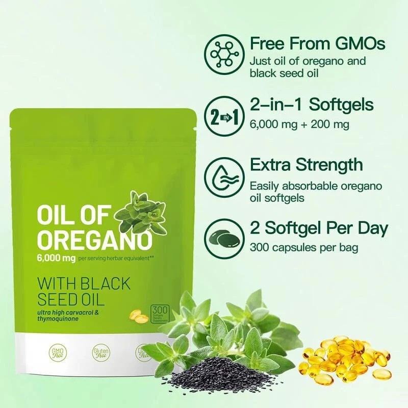 Unbranded Oil of Oregano 300 Softgels with Black Seed Oil