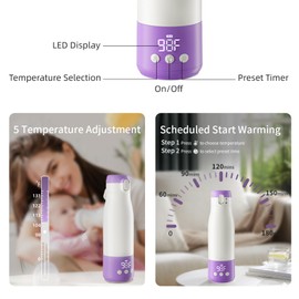 Portable Bottle Warmer for Travel, Quick Heating Travel Bottle Warmer with Timer, 9000mAh Battery, 12oz Capacity, SUS 316 Steel, Ideal Bottle Warmer on The Go for Breastmilk or Formula