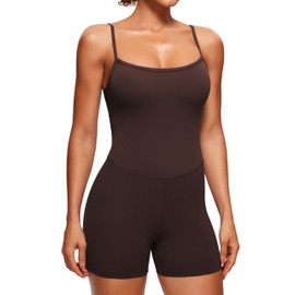 CRZ YOGA Butterluxe Monos Pantalones Cortos Deportivos Bodysuit de Una Pieza para Mujer con Tirantes Ajustables para Entrenamiento Marrón Fudge Caliente Mediano