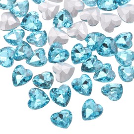 sourcing map 50Pcs Heart Rhinestones, 10mm Pointed Back Heart Glass Rhinestone Gems Crystal for Jewelry Making Costume DIY Crafts, Lake Blue