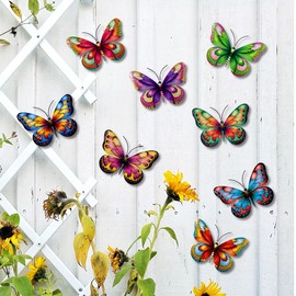 8 Pcs Metal Butterfly Outdoor Decorations, Butterflies Wall Hanging Decor for Outside Fence Garden Yard Patio Ideal Gifts for Mom