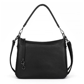 [MFFOR] Genuine Leather Women's 2-Way Shoulder Bag Crossbody Handbag Soft Lightweight Large Capacity Zipper Pocket Handbag Simple Casual Hand-held Popular Commuting, Black