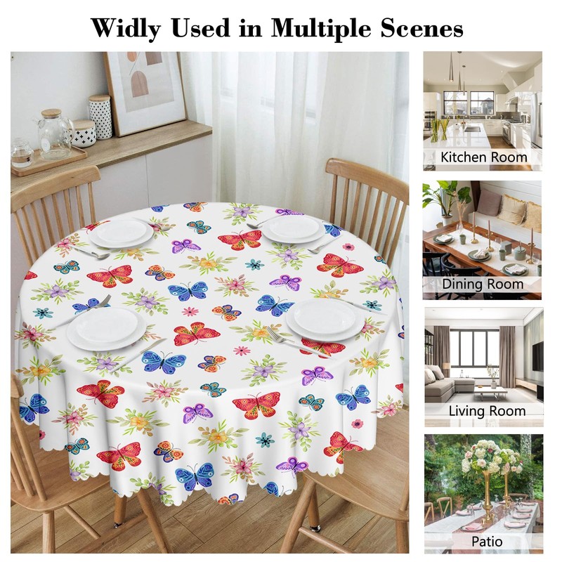 Round Tablecloth 150cm Butterfly Tablecloths Polyester Wipe Clean Table Cloth