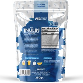 Pure Inulin Powder Prebiotic Soluble Fibre Powder - Vegan, GMO Free, Gluten Free Made in EU from Natural Chicory Root Fructo OligoSaccharide FOC Powder by PROELITE (250g)