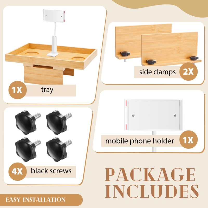 Beeveer Bamboo Adjustable Hot Tub Tray Table with Phone Holder,