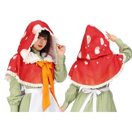 FURPHI Red Mushroom Hat Cowl Hood Gnome Cosplay Spotted Cape Cottagecore Costume Christmas Accessories (A)