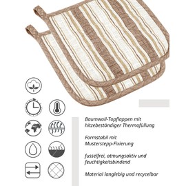 Lashuma Pot Holder Size: 20 x 20 cm, Retro Vintage, 2 Washable Pot Coasters, Taupe