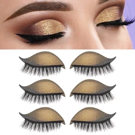 3 Pairs Lazy Eye Shadow Eyelash Patch, 2-in-1 Lazy Eyeshadow Eyelash Patch Stickers – Reusable Eye Patches for Quick Makeup – No Glue False Lashes for Beginners & Women (Gold)