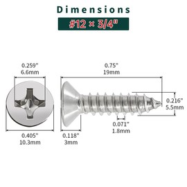 #14 x 3/4" Flat Head Wood Screws 25 Pcs 18-8 (304) Stainless Steel Flat Head Phillips Drive Self Tapping Screws, Bright Finish, No Coating, Fayeploo