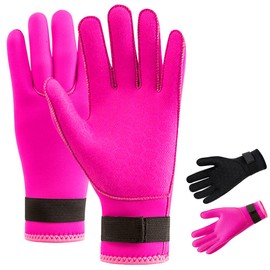 HINATAA 3mm Neoprene Diving Gloves, Anti-Slip Warm Neoprene Swimming Gloves, Thermal Wetsuit Glove with Adjustable Waist Strap for Snorkelling, Swim, Scuba Diving, Paddling, Kayaking (Pink, L)
