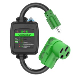 RVGUARD Surge Protector 50 Amp to 110 Volt RV Adapter Cord with Overload Protection, NEMA 5-15P to NEMA 14-50R Electrical Power Adapter, 2 Feet, Green, ETL Listed