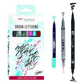 Tombow Urban Lettering Set, Calligraphy and Hand Lettering Set with Fudenosuke Brush Pens ABT Dual Brush Pen Including Water Tank Brush and Instructions by Iván Caiña [LS-WSBHS]