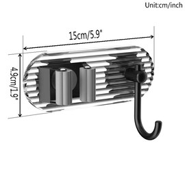 2 PCS Broom Holder Mop and Broom Holder No Drilling, Heavy Duty Acrylic Mop Broom Holder Organizer Wall Mount Self Adhesive for Laundry Home Kitchen Garden Garage (Black)