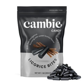 Cambie Sugar Free Licorice Candy, 1 lb of Classic Finnish Black Licorice Candy, Soft & Chewy Sugar Free Bites, Packaged Fresh in a Bulk Resealable Pouch