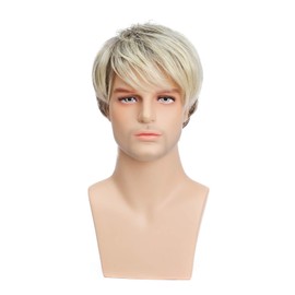Kaneles Mens Blonde Wig Male Short Layered Cosplay Costume Party Natural Hair Wigs (Blonde)