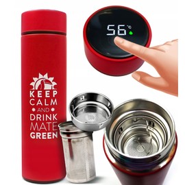 Mate Green Vacuum Flask 500 ml ● Thermal Flask with LED Touch Screen Display ● Insulated 304 Stainless Steel Cup ● Leak-proof Lid ● Ideal for Hot and Cold Drinks, Red