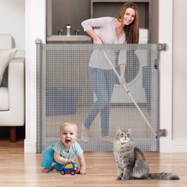 No-Drill Retractable Baby Gates for Stairs with Auto-Lock,41" Extra Tall,Extends up to 55" Wide Mesh Baby Dog Pet Cat Gate with Double Lock for Doorways,Child Gate for Hallways Kitchen Indoor Outdoor