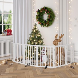 Dog Gates for Doorways Extra Wide 110inches (9ft), Wooden Freestanding Pet Gates for Dogs with 4 Support Stands, Foldable Gates for Dogs Indoor